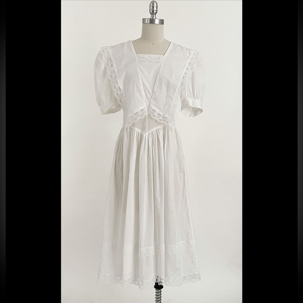 Vintage 80s Jessica McClintock Gunne Sax White Dress